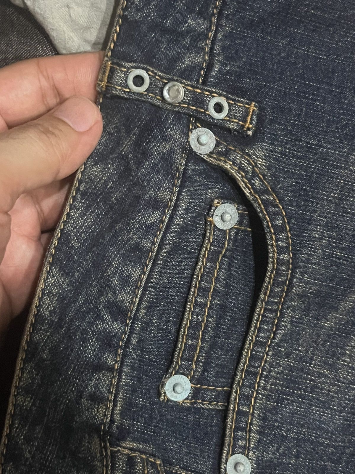 GOSTAR DE FUGA × If Six Was Nine × Le Grande Bleu (L.G.B.) ⚡️Sick⚡️Vintage Japanese Brand Broadwin Rhinestone Flare Jeans Size US 33 - 5 Thumbnail