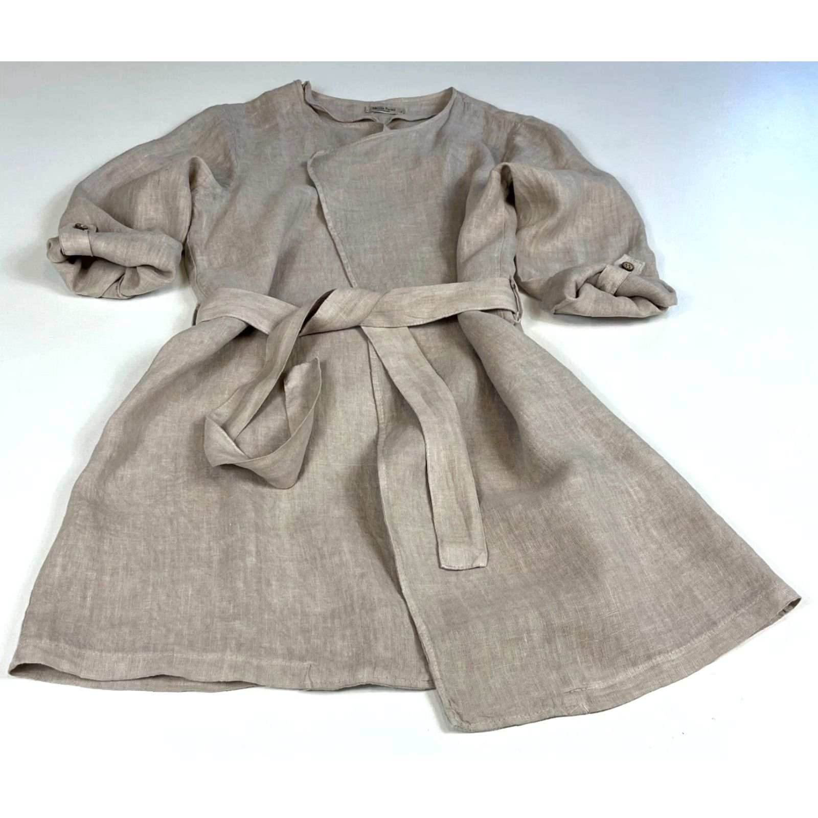 Vintage Alessia Pacini Linen Wrap Cardigan Women's Shirt S Natural Linen Belted Lightweight Long Sleeve Made in Italy Size S / US 4 / IT 40 - 6 Thumbnail