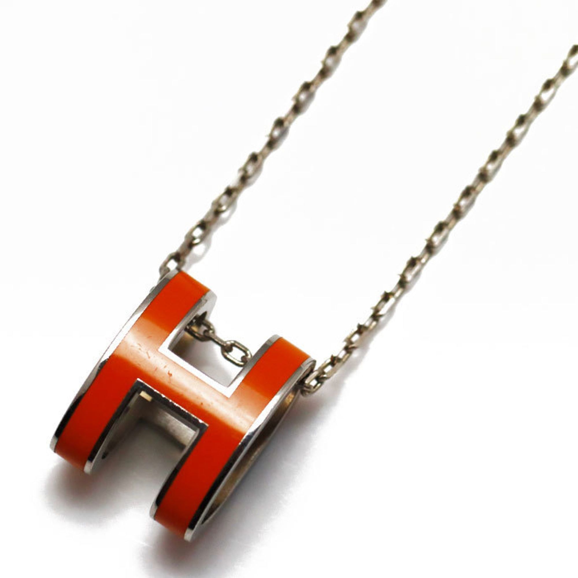 image of Hermes Lacquer Palladium Plated Pop Ash Necklace H147991Fp1B 42Cm Orange Ladies, Women's