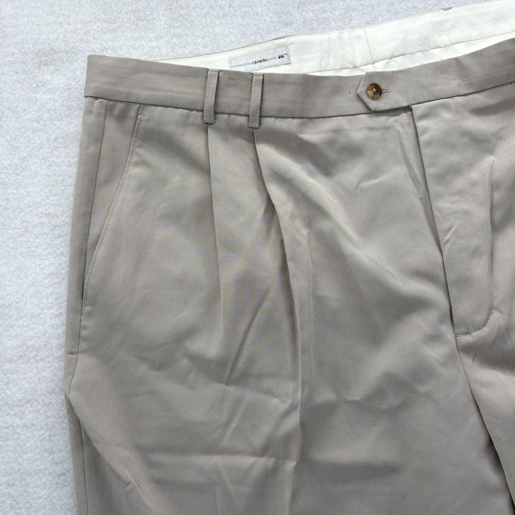 Cutter & Buck Cutter & Buck CB DryTec Luxe Dress Pants Mens 46 Beige Herringbone Big & Tall Dress Pants Casual Business Size US 30 / EU 46 - 3 Thumbnail