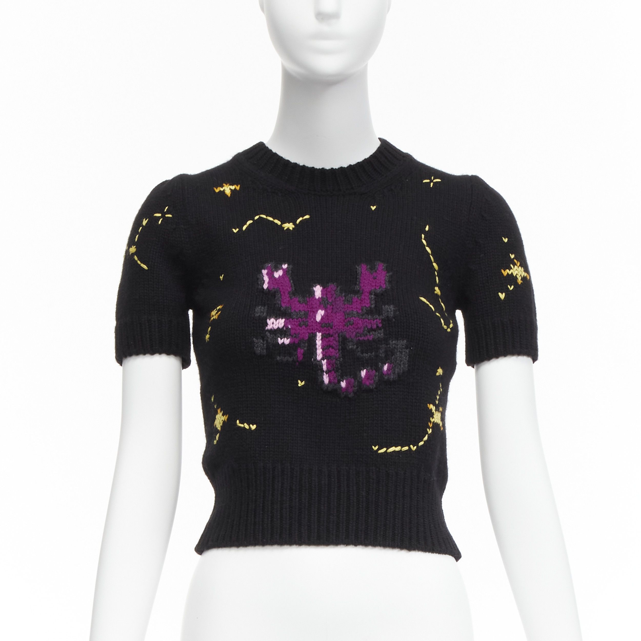 Dior CHRISTIAN DIOR 2022 Pixel Zodiac Scorpio black wool cashmere cropped sweater FR34 XS Size XS / US 0-2 / IT 36-38 - 1 Thumbnail