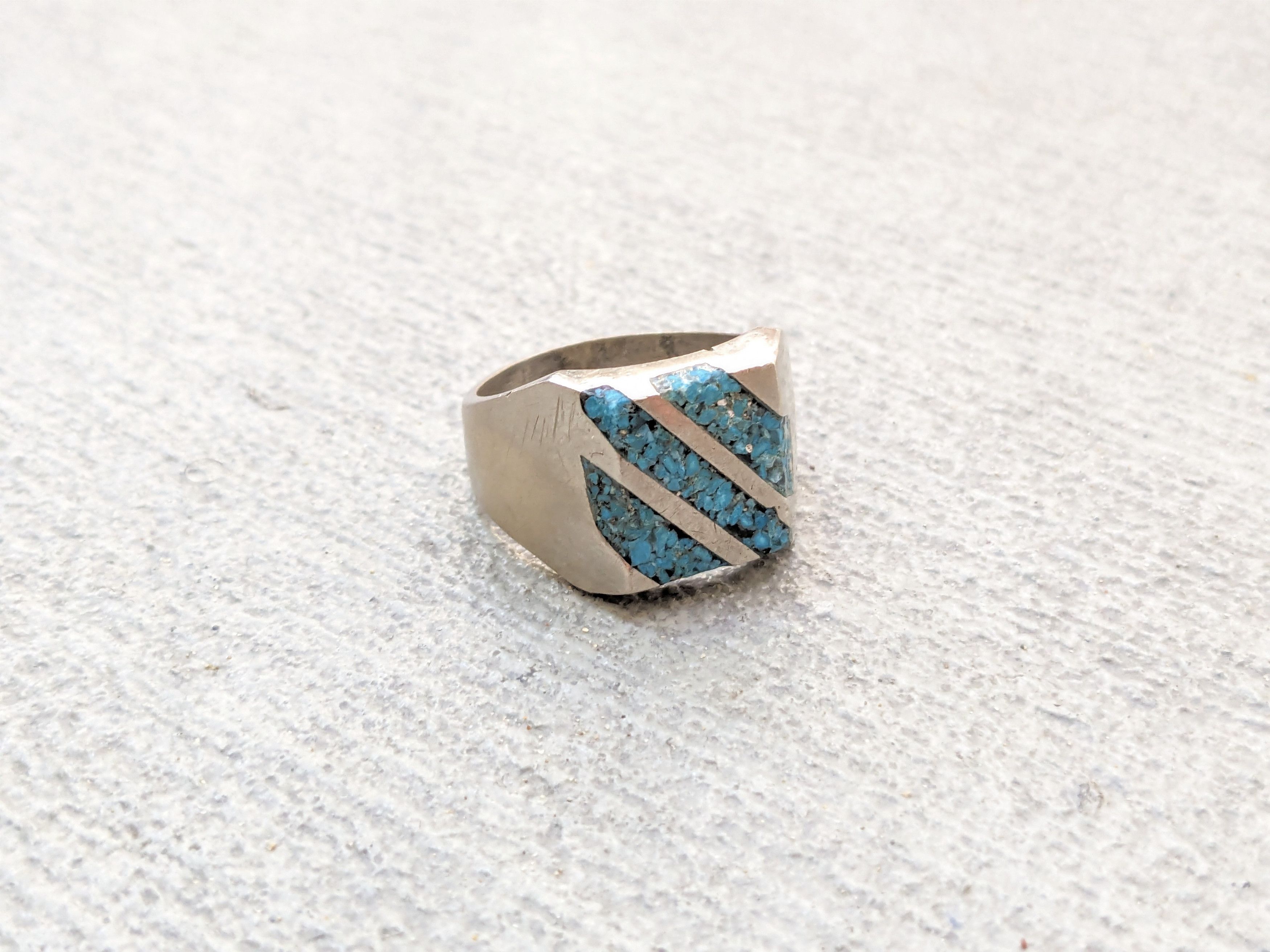 Jewelry Vintage Sterling Silver Ring 11.5 Turquoise Square Modern Size ONE SIZE - 2 Thumbnail