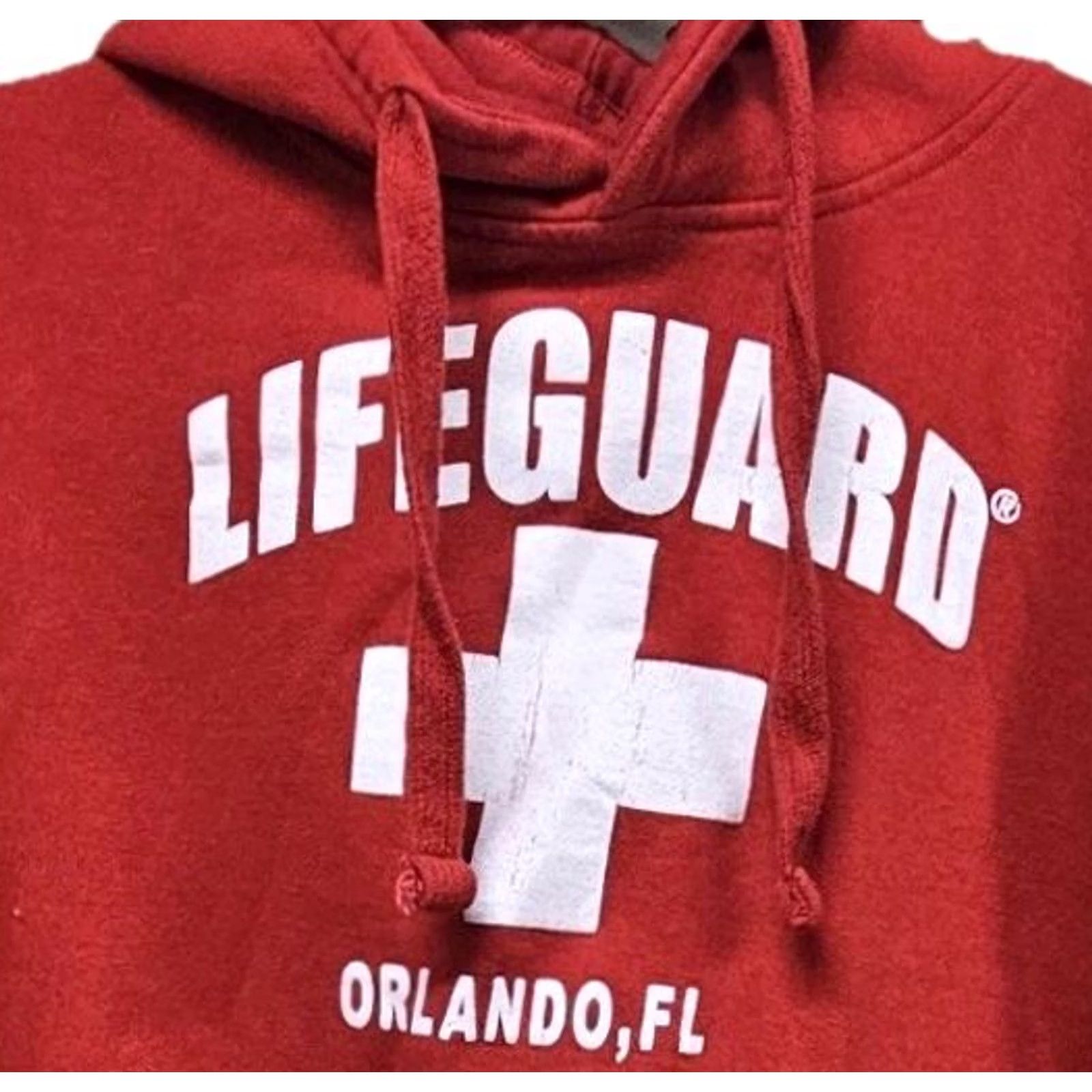 Vintage Lifeguard Red Pullover Hoodie Sweatshirt Large Men Logo Drawstring Hooded Beach Swimming Orlando FL Green? Size US L / EU 52-54 / 3 - 2 Thumbnail