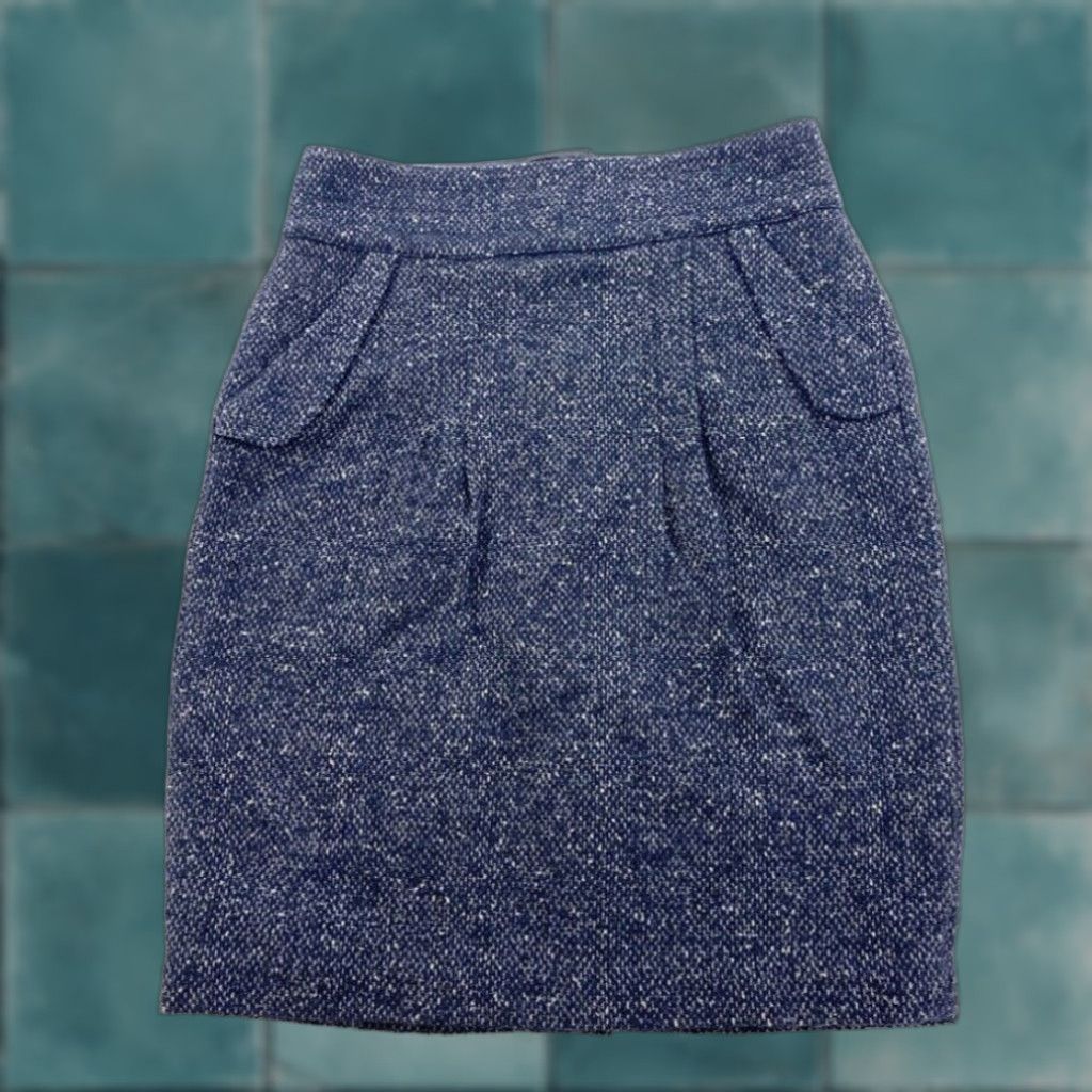 Vintage CAbi Women's Blue Tweed Pencil Skirt Size 6 Size 28" / US 6 / IT 42 - 1 Thumbnail