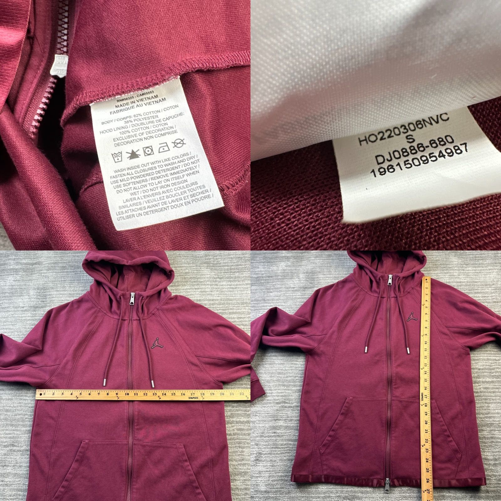 Jordan Brand Jordan Hoodie Mens Small Red Full Zip Logo Embroidered Sweatshirt Fleece Essentials Warm Up Size US S / EU 44-46 / 1 - 8 Thumbnail