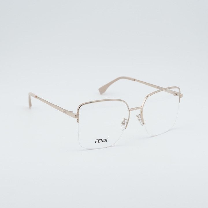 Fendi Fendi FE50091U 028 Semi Rim Eyeglasses Gold 56mm Square Fram Size ONE SIZE - 1 Thumbnail