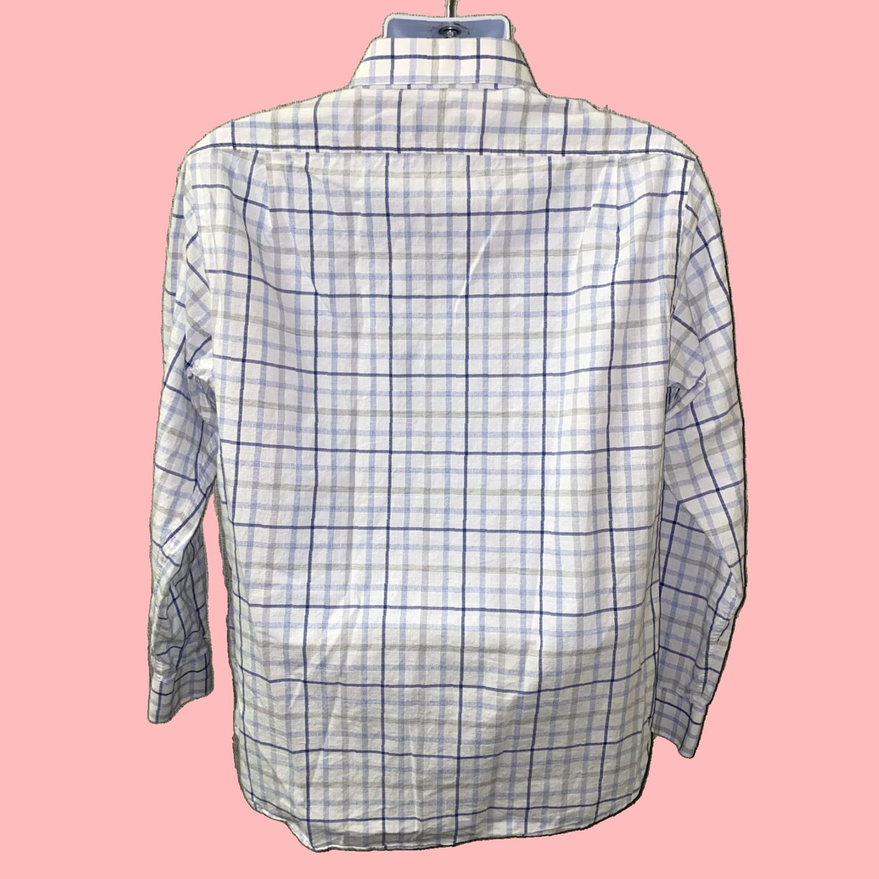 Hart Schaffner Marx Hart Schaffner Marx Mens Long Sleeve Button Down Shirt White Blue Check Size L Size 42R - 5 Thumbnail