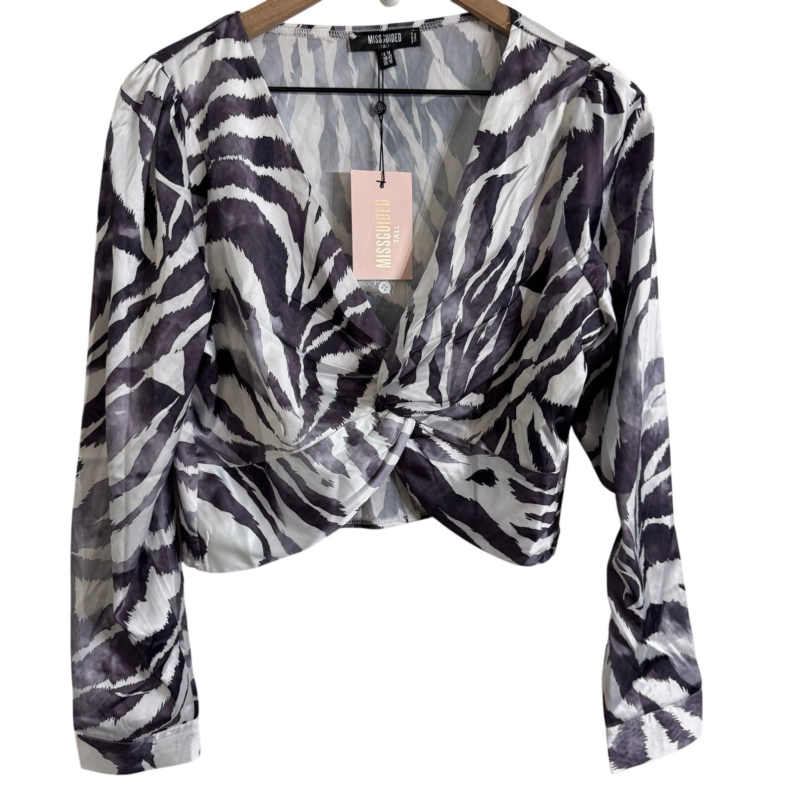 Other Misguided Tall Knot Front Zebra Print Crop Top Size 10 New Size L / US 10 / IT 46 - 1 Thumbnail