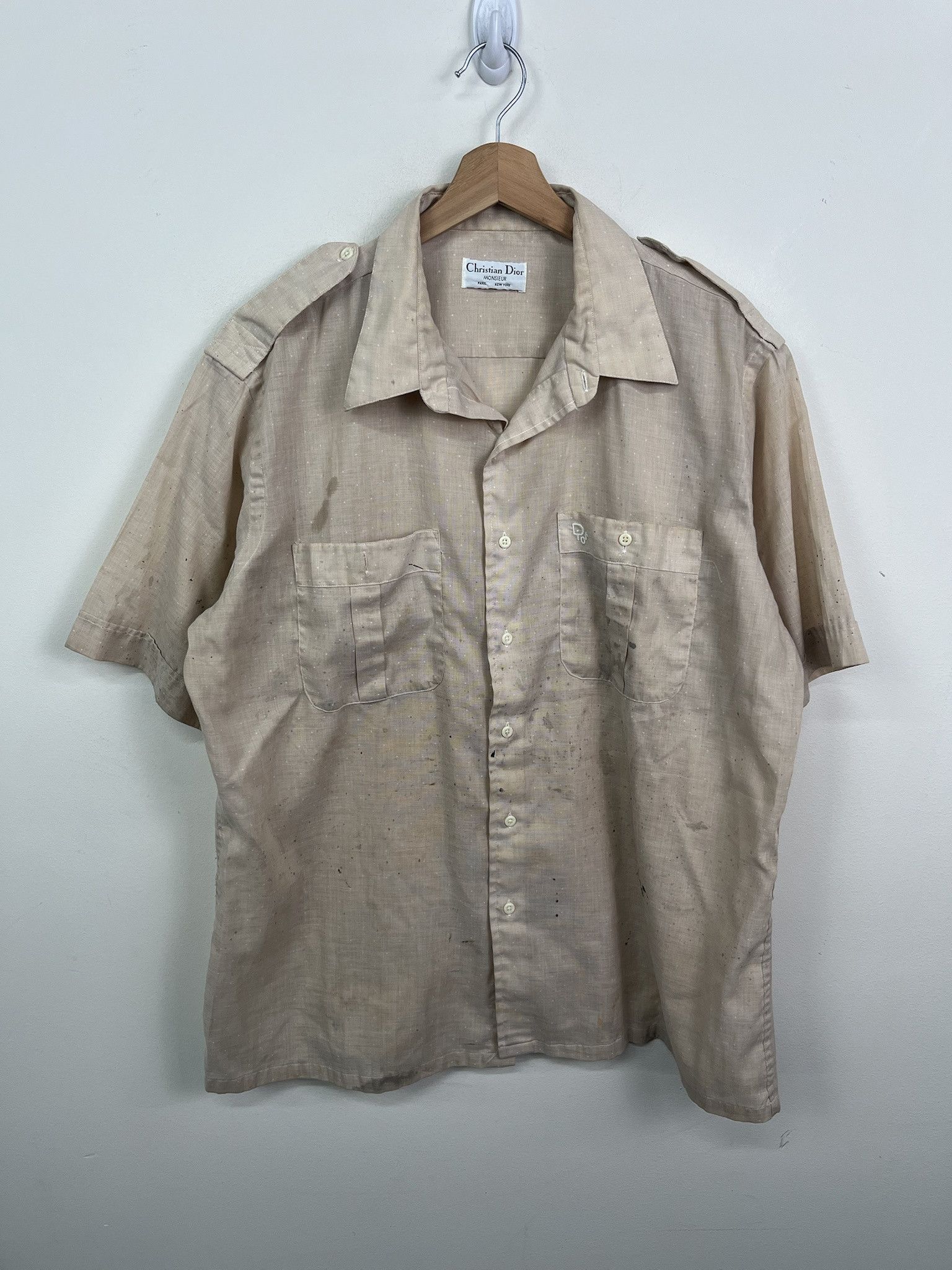 Other Vintage 1990s Christian Dior Button Down Shirt Poly Cotton Distressed Shirt Size XL Size US XL / EU 56 / 4 - 1 Thumbnail