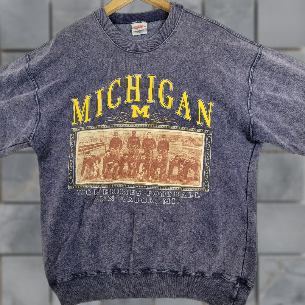 Nutmeg VINTAGE University of Michigan Wolverines Gray Long Sleeve Mens L NutMeg Logo Pullover Shirt/ Sweatshirt Size US L / EU 52-54 / 3 - 1 Thumbnail