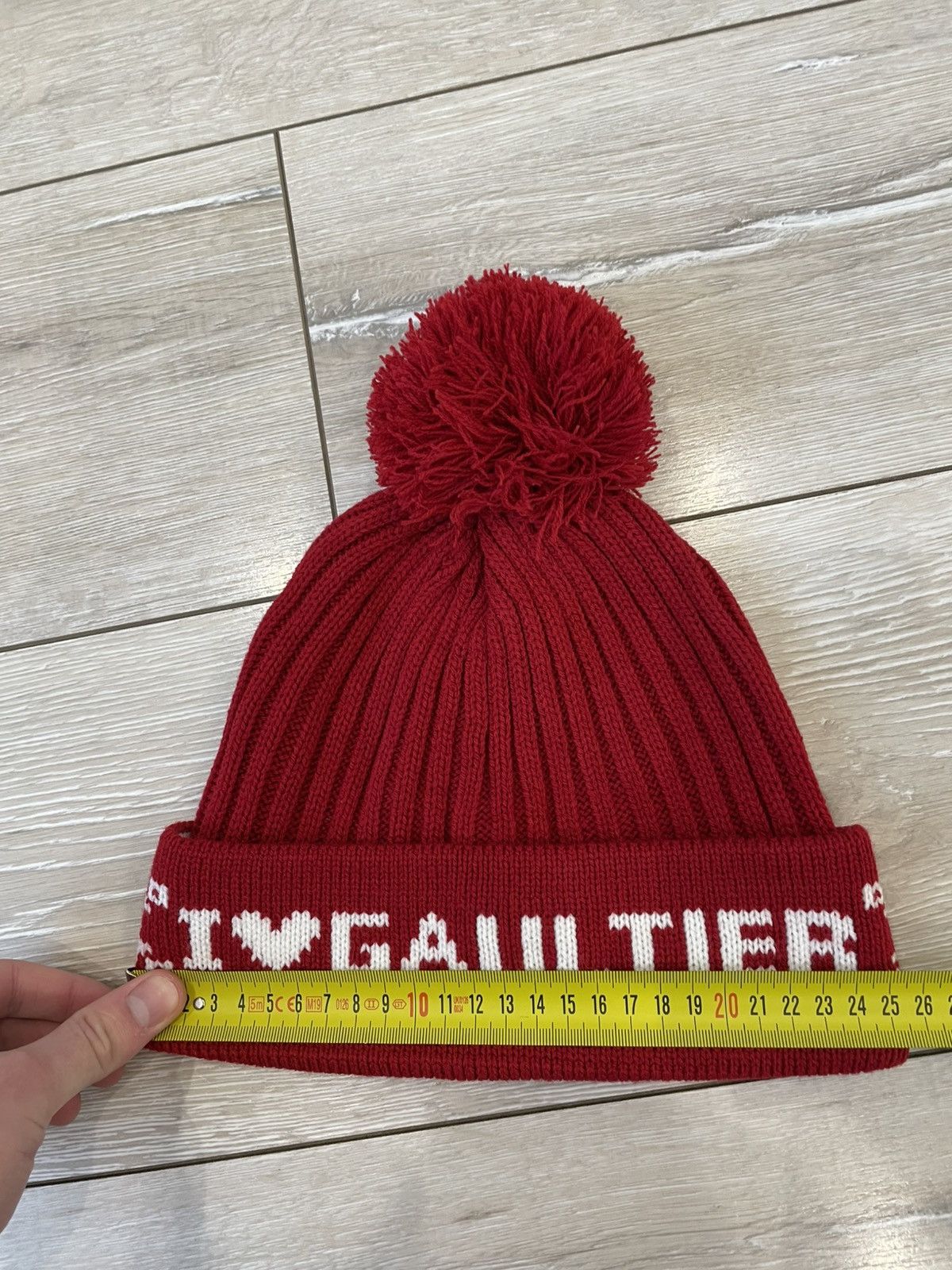 Jean Paul Gaultier I 🤍 GAULTIER Winter Bobble Hat Knitted Red & White Jean Paul Size ONE SIZE - 5 Thumbnail