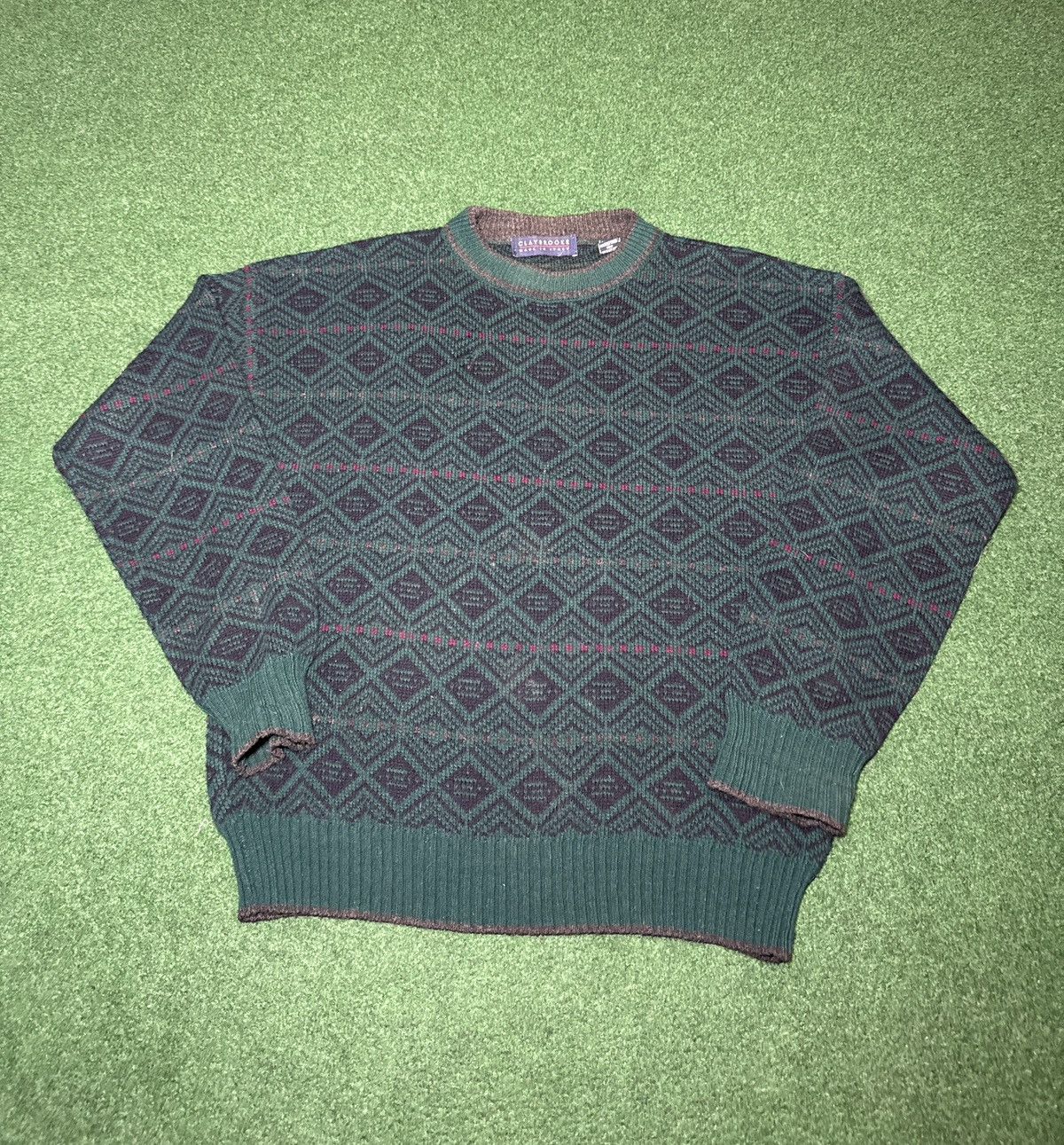 Vintage Vintage 90s Claybrooke Wool Geometric Grandpa L Knit Sweater Size US L / EU 52-54 / 3 - 1 Thumbnail