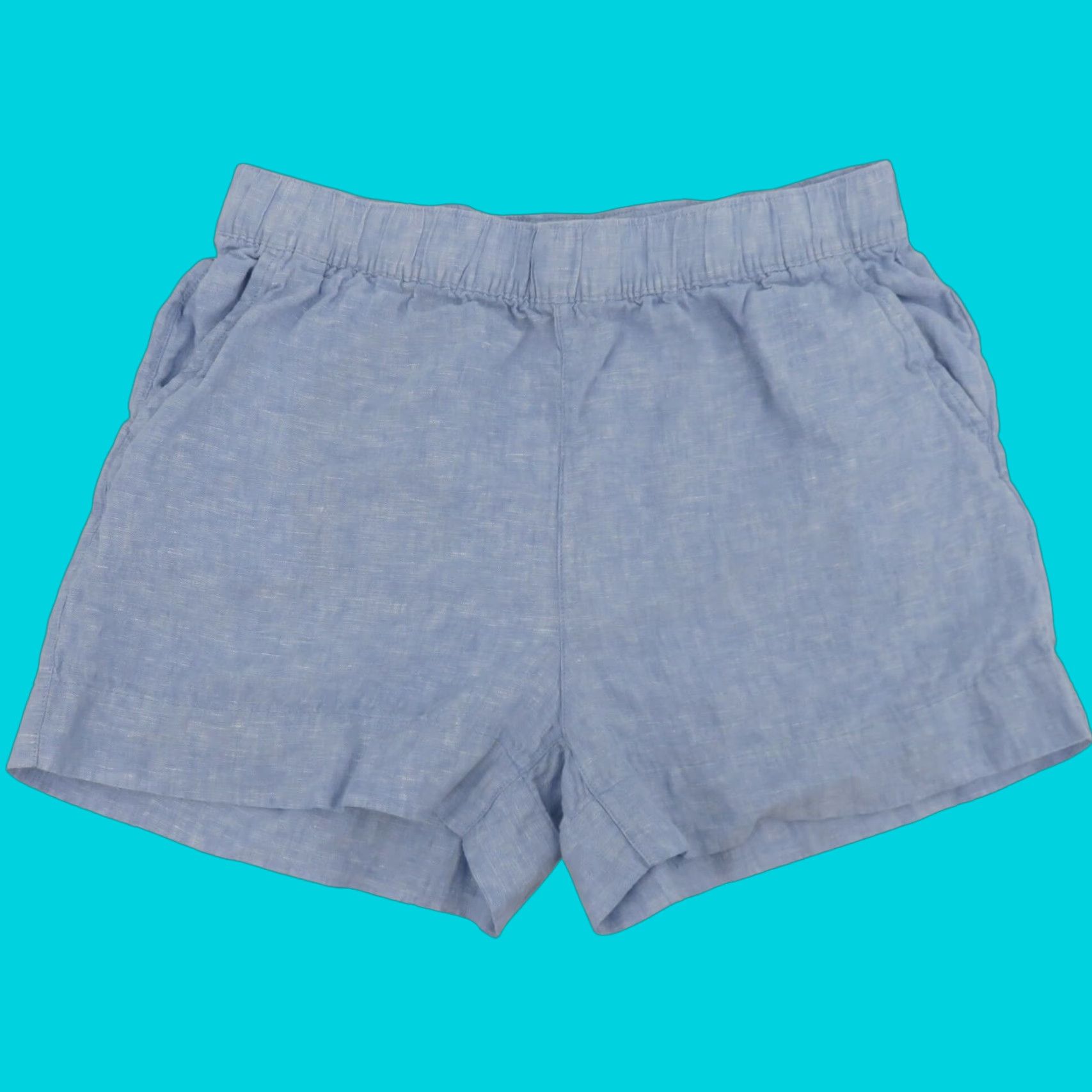 Vintage C&C California Women Large Blue Linen Shorts Stretch Waist Pockets Chino Casual Flat Front Pull On Size 36" / US 14 / IT 50 - 1 Thumbnail