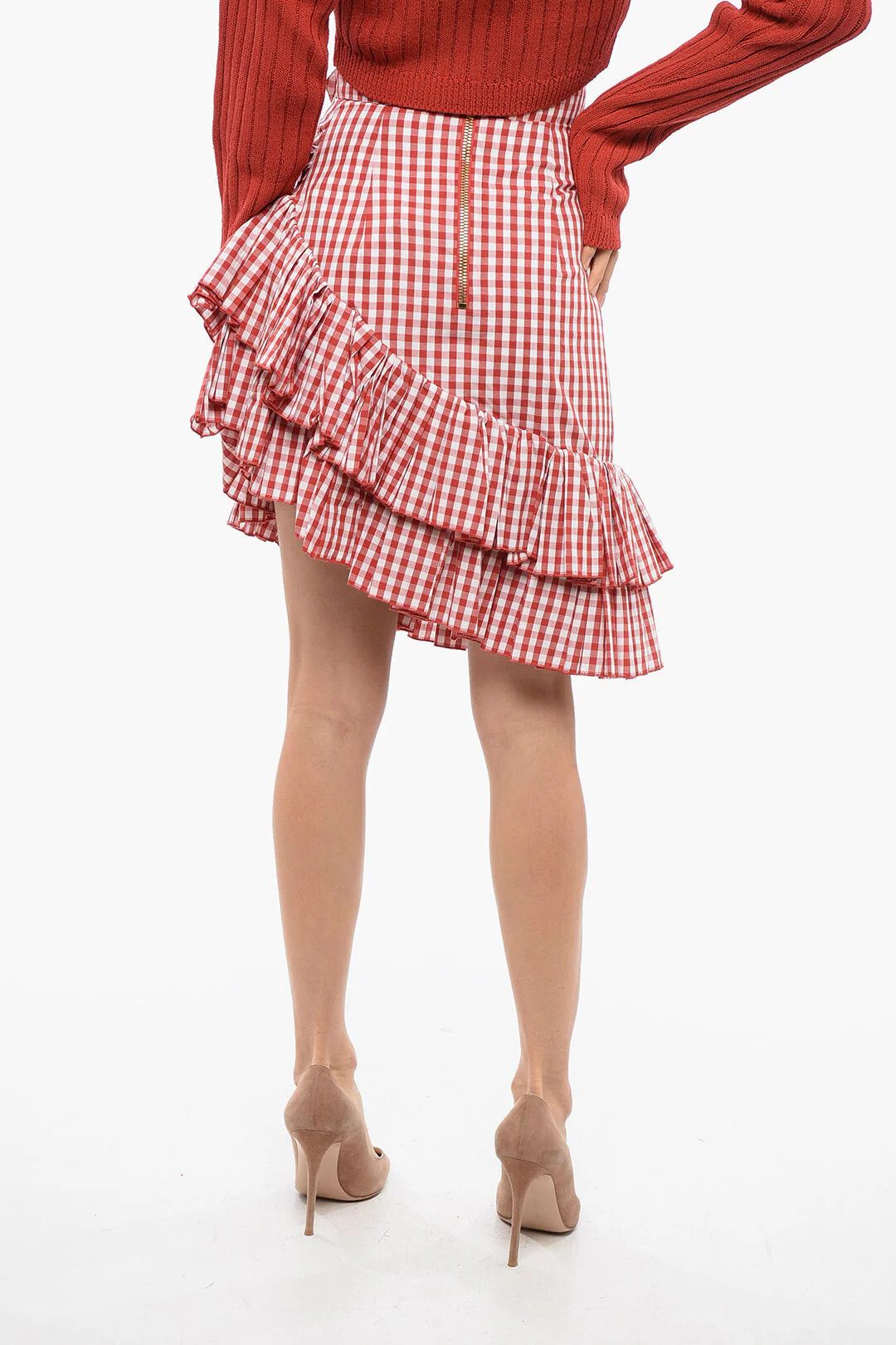Balmain og1mm0326 Checked Skirt in Red Size 38" / US 16 / IT 52 - 2 Thumbnail