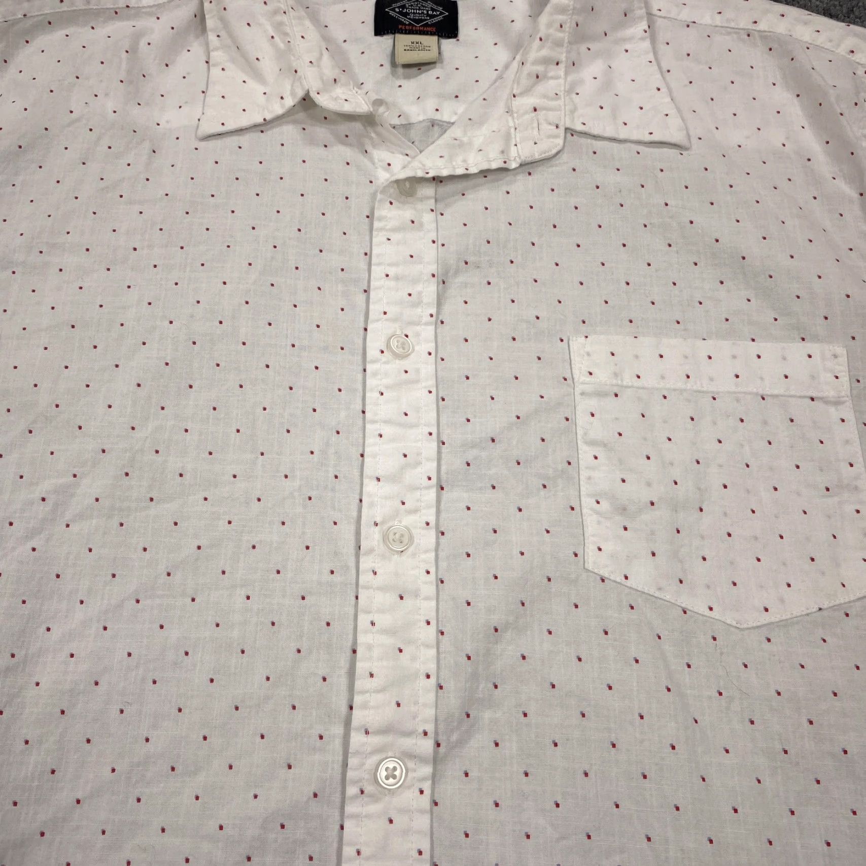 Vintage St. John's Bay Shirt Mens 2XL White Red Micro Dot Short Sleeve Button-Up Casual Size US XXL / EU 58 / 5 - 2 Thumbnail