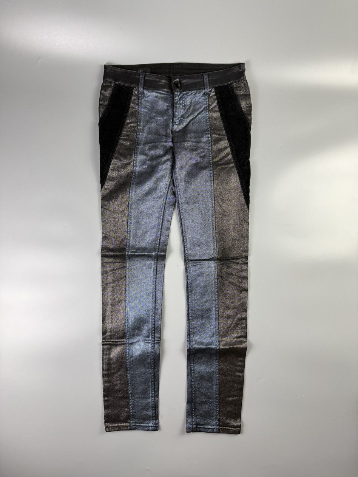 Gucci Gucci 2009 Metallic Blue Corduroy Panel Pants Size 30" / US 8 / IT 44 - 1 Thumbnail