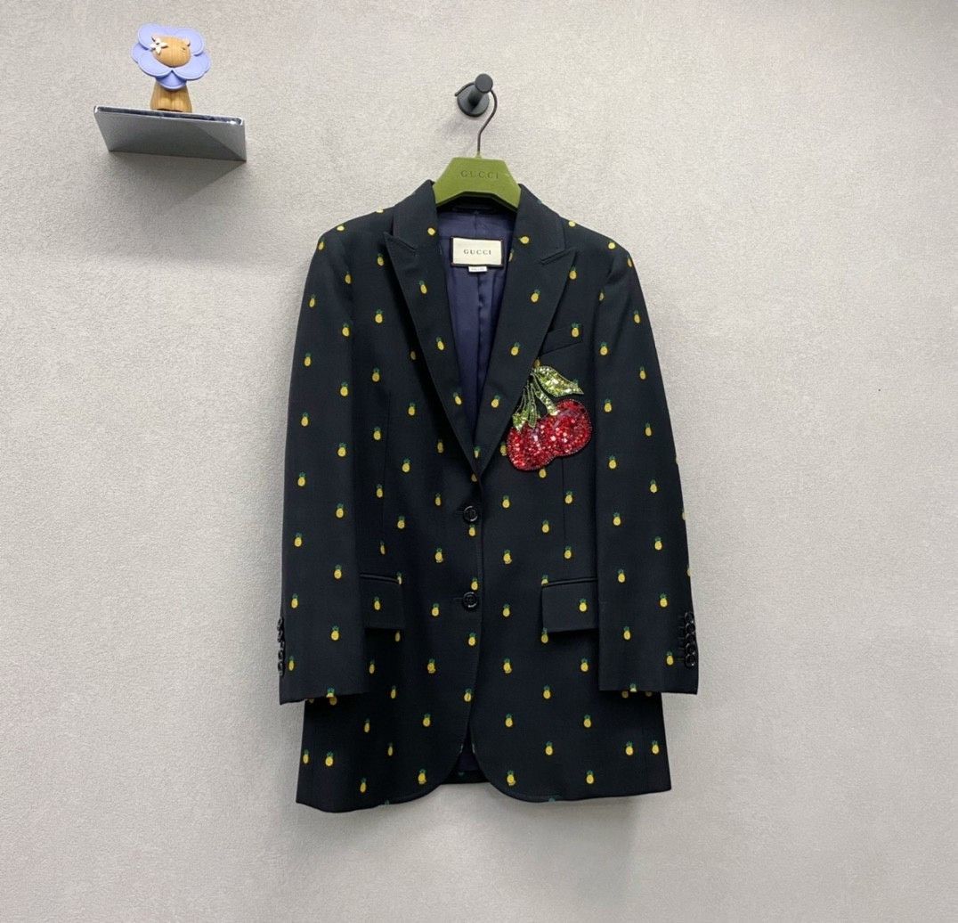 Gucci Gucci Size 38 Black pineapple printed suit jacket 2501-Next Size US XXS / EU 40 - 3 Thumbnail