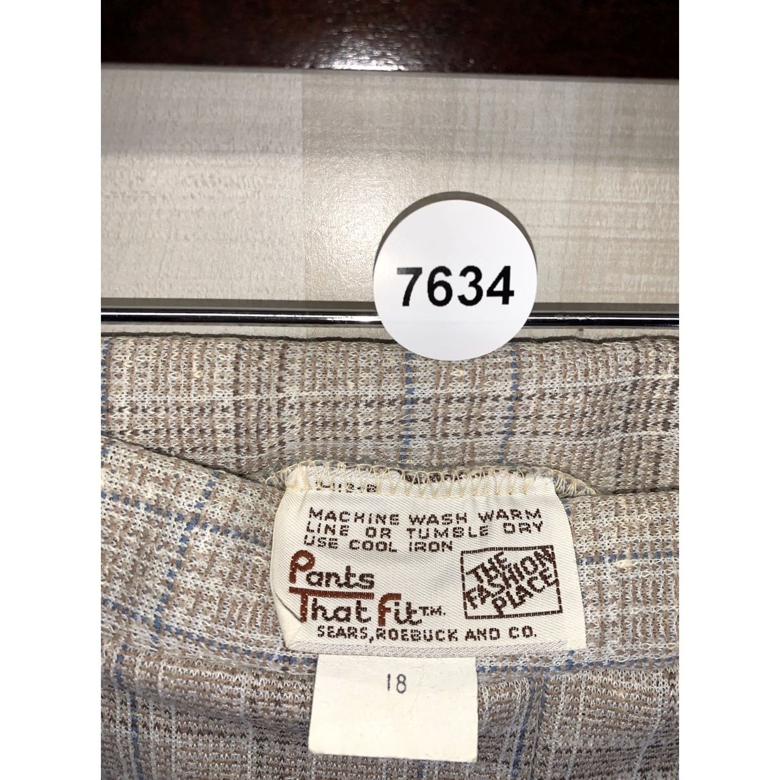 Vintage VINTAGE Sears Roebuck Womens Plaid Woven Pull On Pants 18 Beige 1970-80s Casual Womens Size 40" / US 18 - 2 Thumbnail