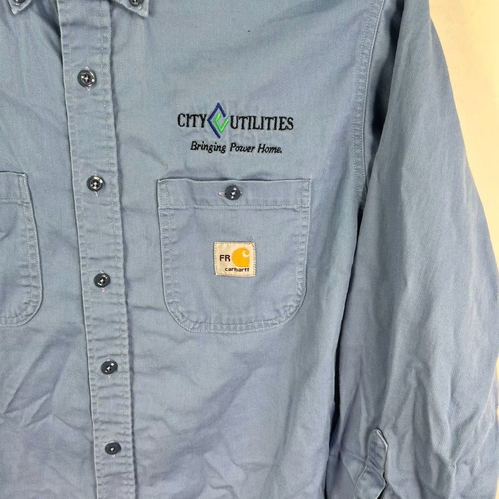 Carhartt Carhartt Button-Up Shirt Fr City Utilities XL Blue Cotton Twill Long Sleeve Fire-Resistant Workwear Size US XL / EU 56 / 4 - 2 Thumbnail