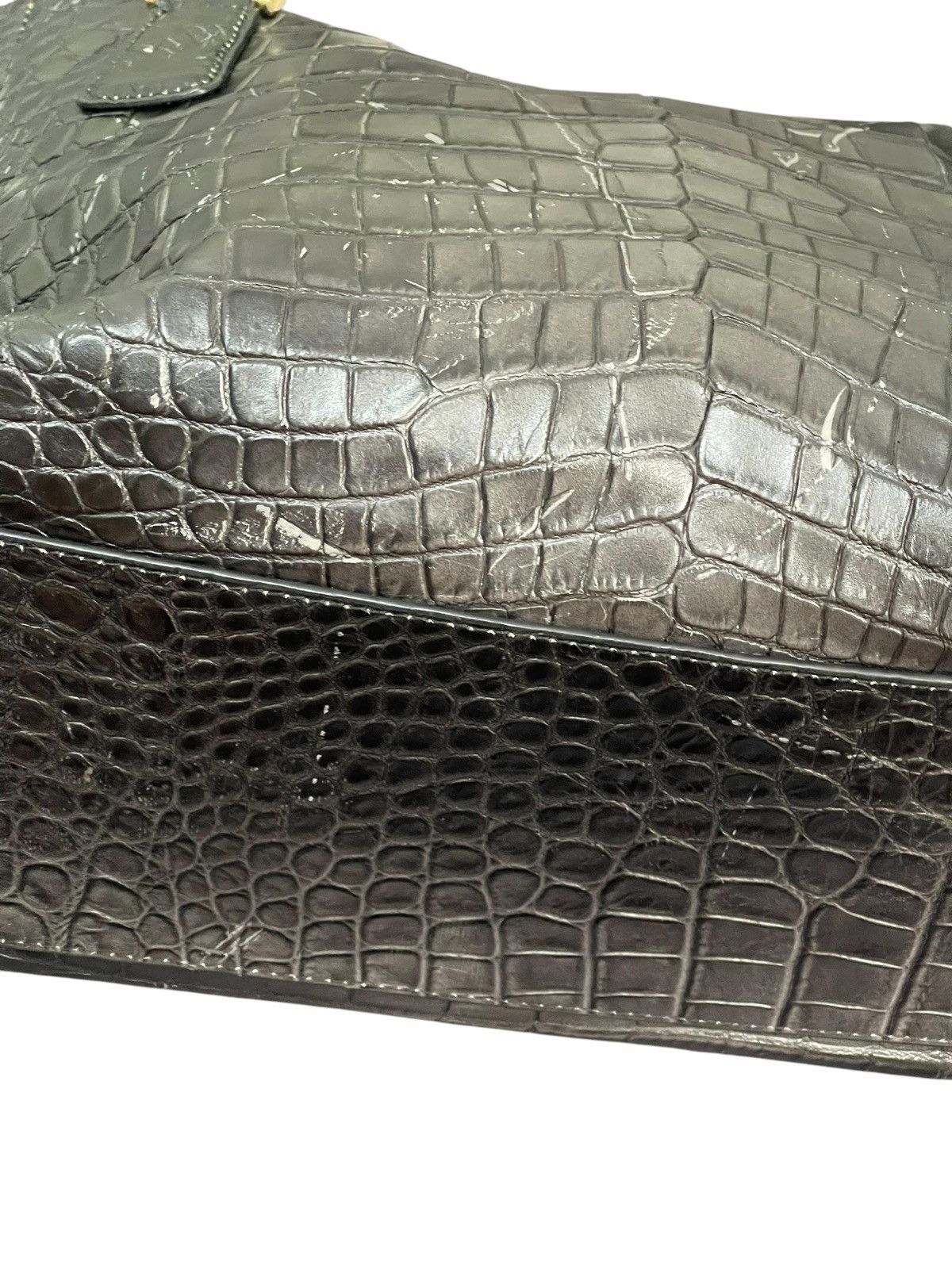 Genuine Leather Crocodile Embossed Patina Leather Jewels Hand Bag 1🟩4 Size ONE SIZE - 7 Thumbnail