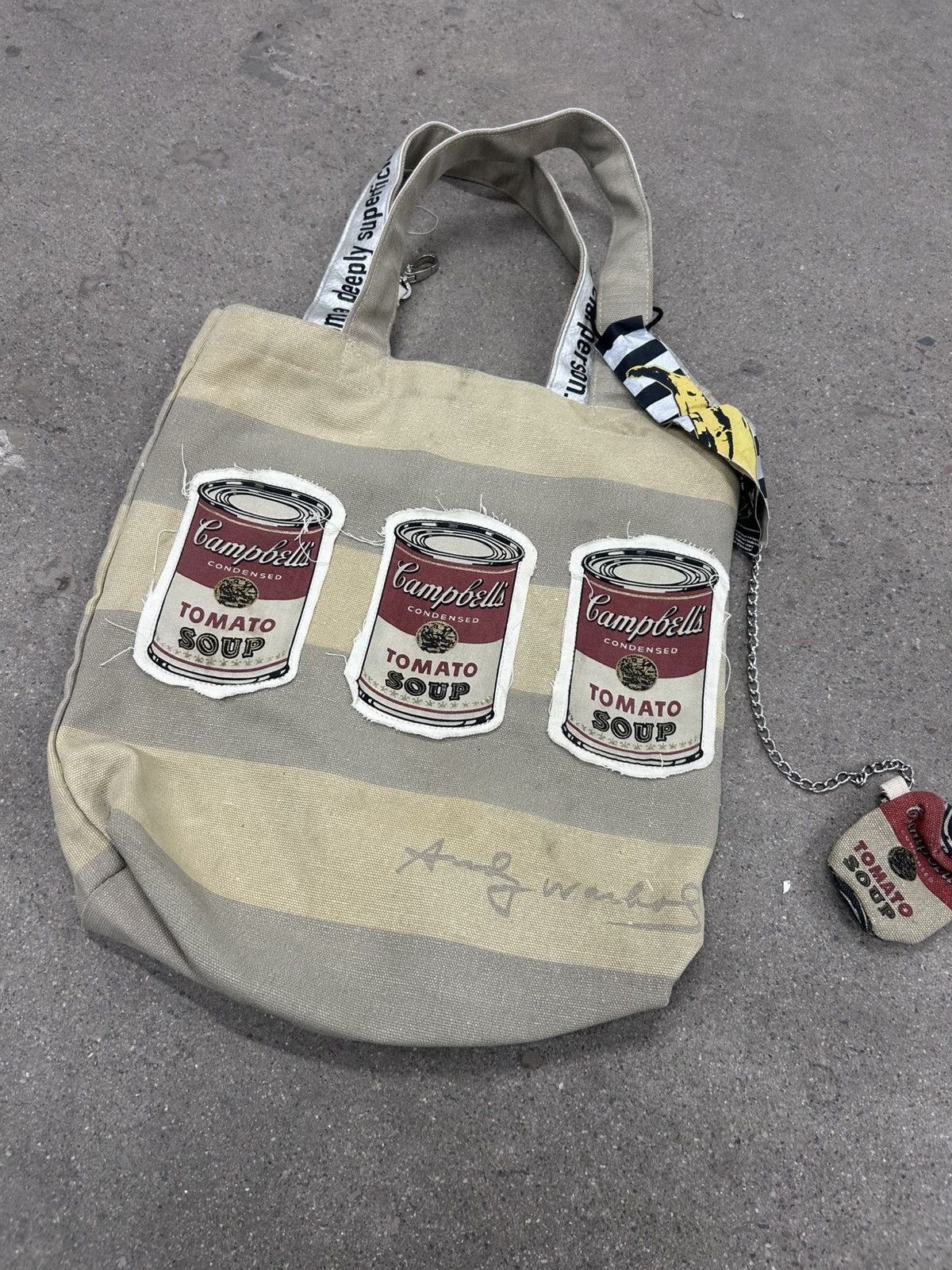 Andy Warhol Andy Warhol Pink Stripe Campbells Can Canvas Tote bag Size ONE SIZE - 3 Thumbnail