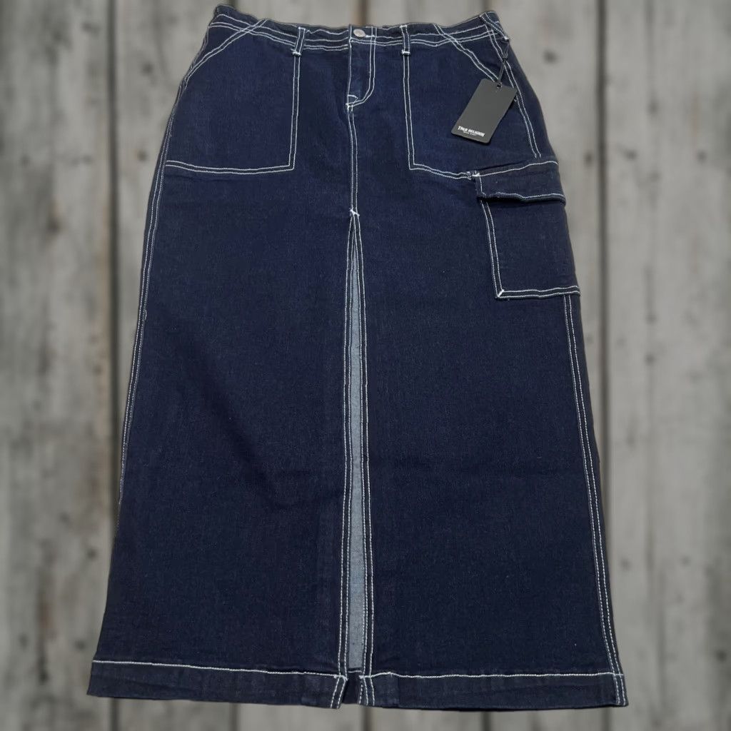True Religion VINTAGE? No — actually not vintage; True Religion Denim Maxi Skirt 29 Dark Blue Wash NWT Go West High Slit 90s, Casual Womens Skirt Size 29" - 1 Thumbnail