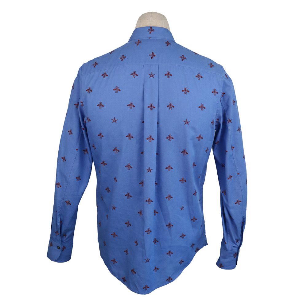Gucci Gucci Blue Cotton Shirt with Chest Pockets and Red Bee Size US M / EU 48-50 / 2 - 3 Thumbnail
