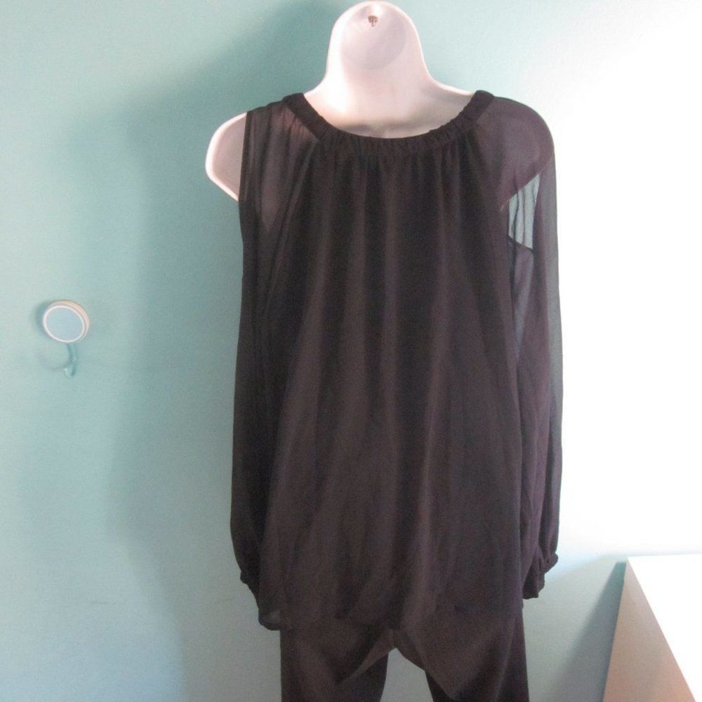 Marsell MARELLA Womens Black Crepe Blouse Sheer Sleeve Open Shoulder Size M / US 6-8 / IT 42-44 - 10 Thumbnail