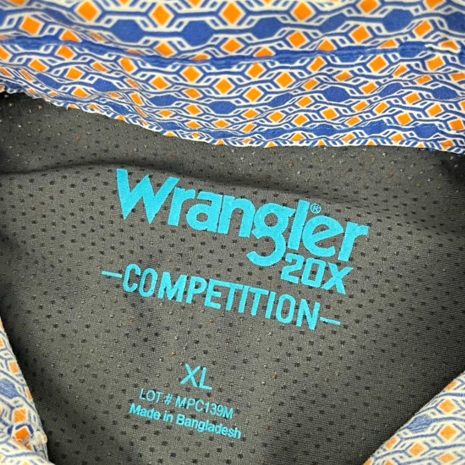 Wrangler Wrangler 20X Competition Shirt Mens XL Orange Blue Geomtric Western Cowboy Geometric Size US XL / EU 56 / 4 - 4 Thumbnail