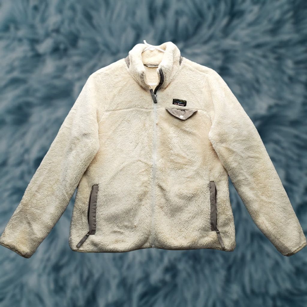 Vintage L.L. Bean Jacket Womens Petite Small Tan Full Zip Hi-Pile Fleece Elbow Patch Size S / US 4 / IT 40 - 1 Thumbnail