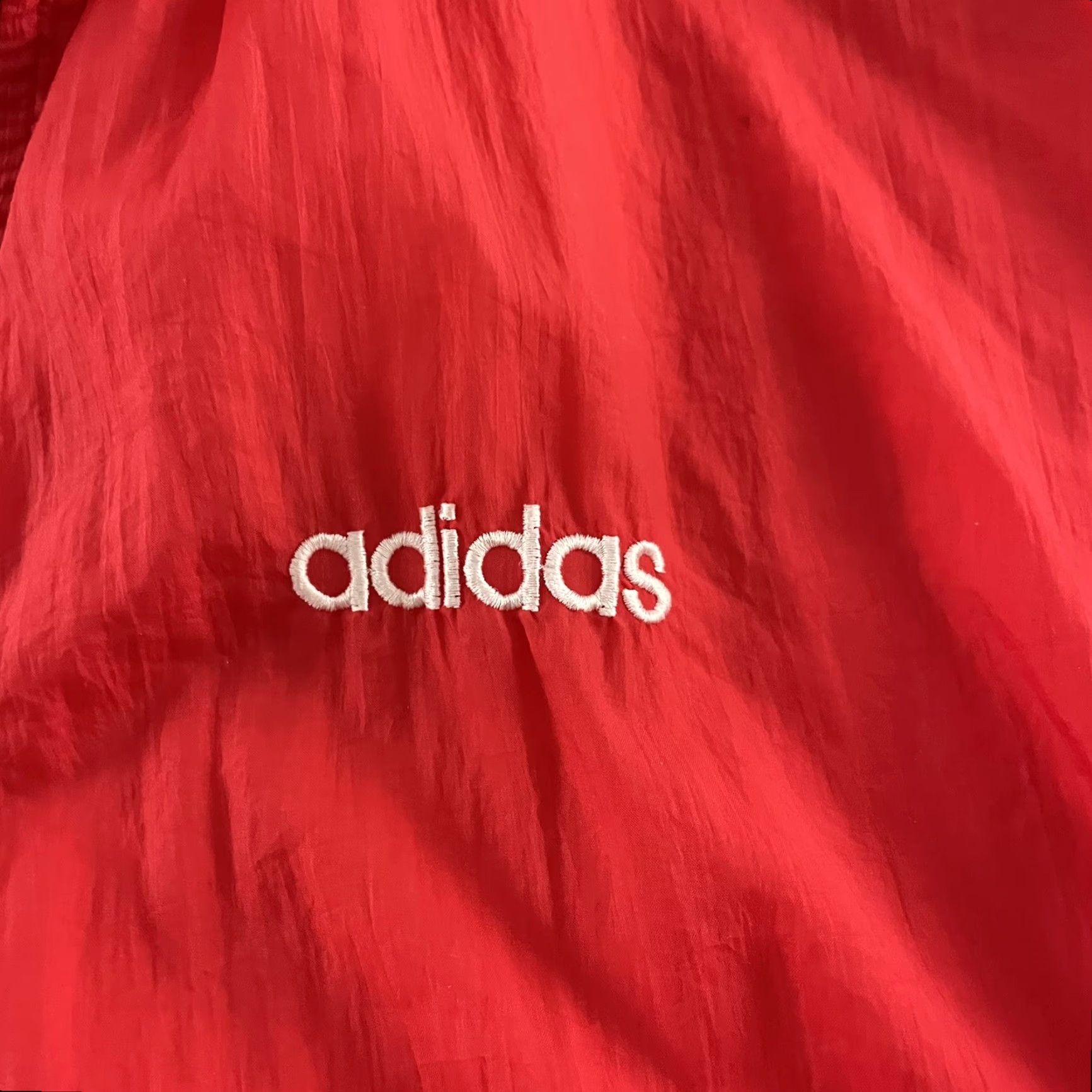 Adidas VTG Adidas Full Zip Windbreaker Jacket Hideaway Hood Mens Large Red White Jacket Size US L / EU 52-54 / 3 - 4 Thumbnail