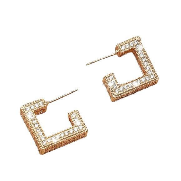 The Unbranded Brand Women Stainless Steel Rhinestone Geometric Hoop Earrings Size ONE SIZE - 1 Thumbnail