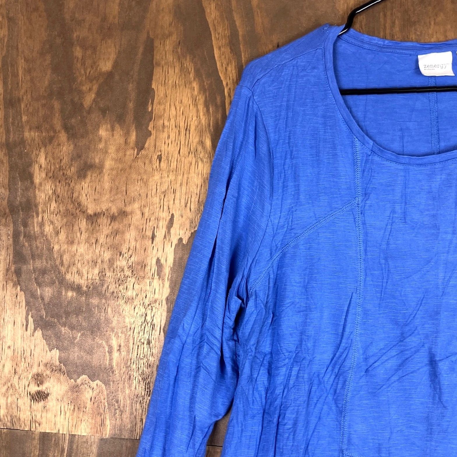 Vintage Chico's Zenergy Womens Blouse Blue Asymmetrical Tunic 3/4 Sleeve Roll Tab 2 (L) Size L / US 10 / IT 46 - 4 Thumbnail