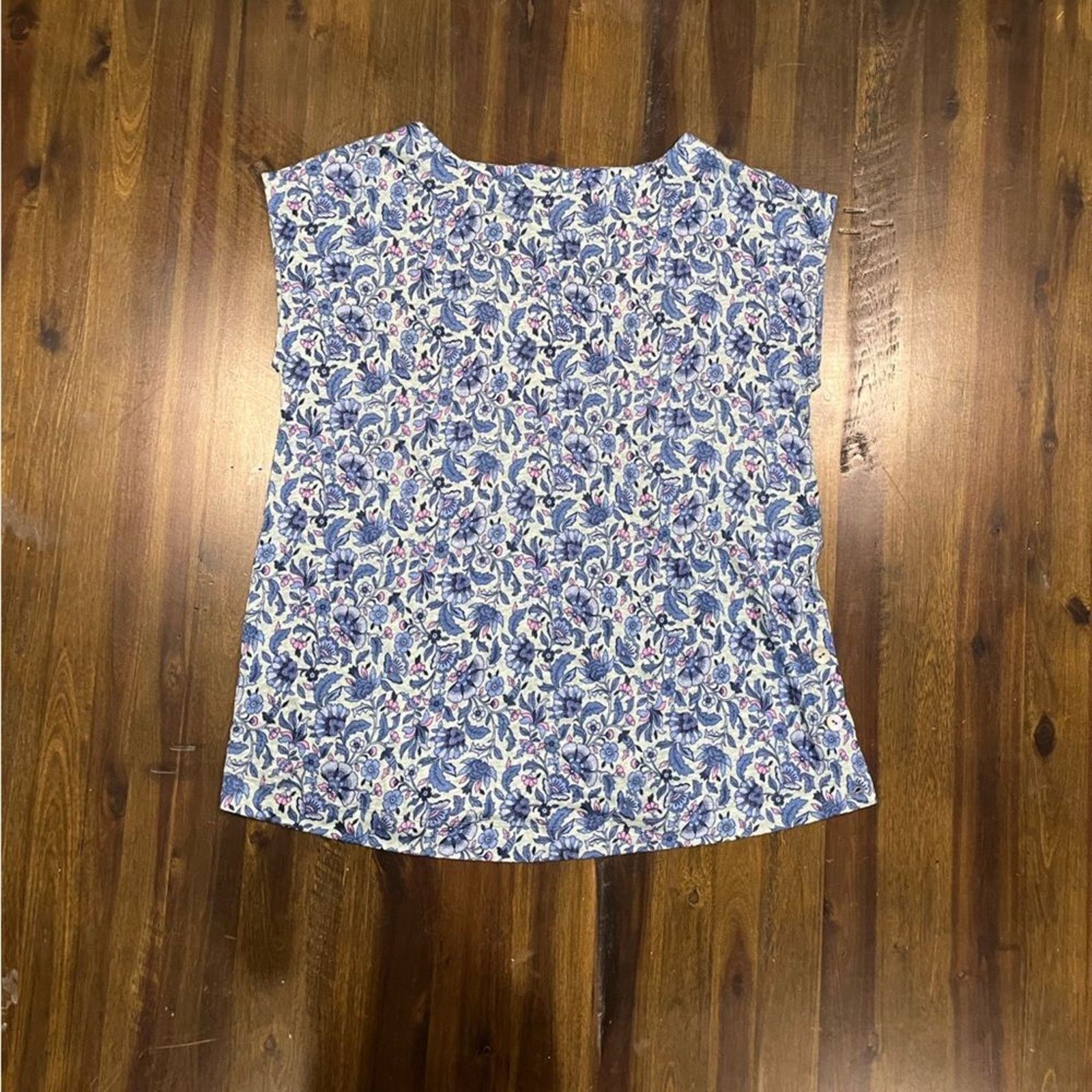 Vintage J. Jill 100% Linen Floral Side Button Top Blue Pink Small Size S / US 4 / IT 40 - 1 Thumbnail