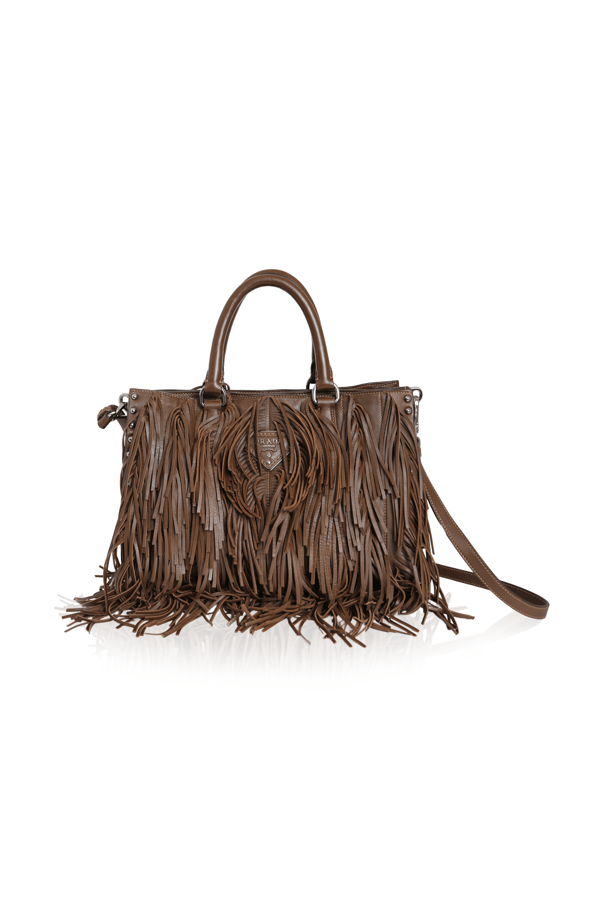 image of Prada Runway Fringed Nappa Tote Bag in Brown, Women's