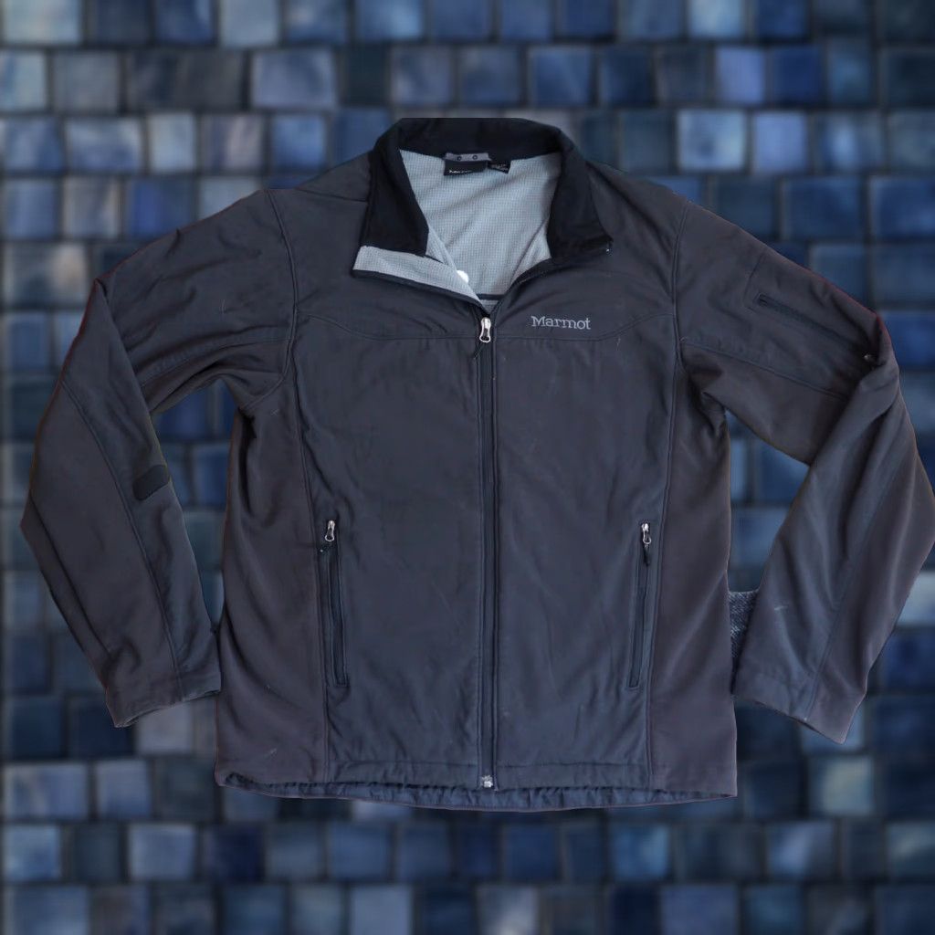 Marmot VTG Marmot Jacket Outdoor Windbreaker Mens L Black Charcoal Gray Softshell Zip Full Zip Hiking Size US L / EU 52-54 / 3 - 1 Thumbnail