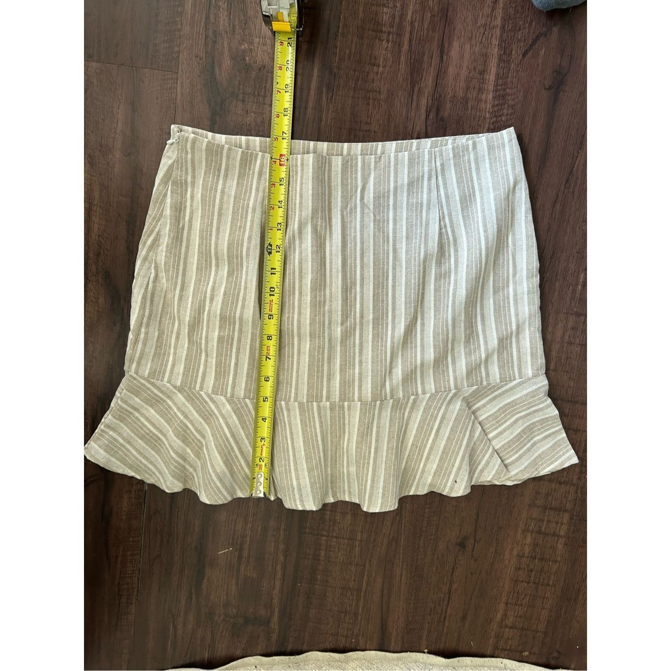 Raw State ALTAR'D STATE White Tan Stripe Ruffle Button Mini Skirt, Siz Size 34" / US 12 / IT 48 - 4 Thumbnail