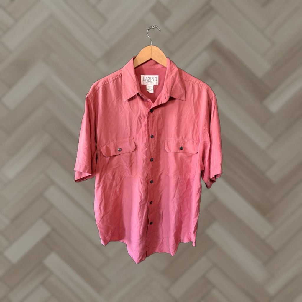 Vintage VINTAGE Lazino Mens Silk Red Short Sleeve Button-Up Shirt M Size US M / EU 48-50 / 2 - 1 Thumbnail