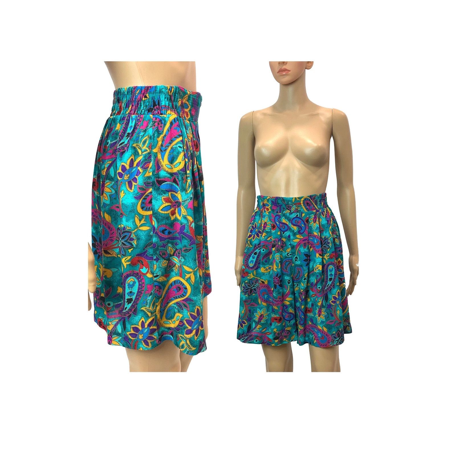 Vintage 80s 90s High Waist Flowy Rayon Shorts | Wide Leg Teal XS Size 26" / US 2 / IT 38 - 10 Thumbnail