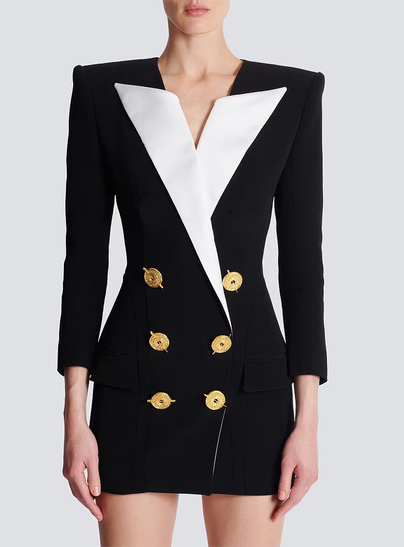 Balmain o1s1wg111225 Short Two Tone Crepe Dress in Black Size L / US 10 / IT 46 - 4 Thumbnail
