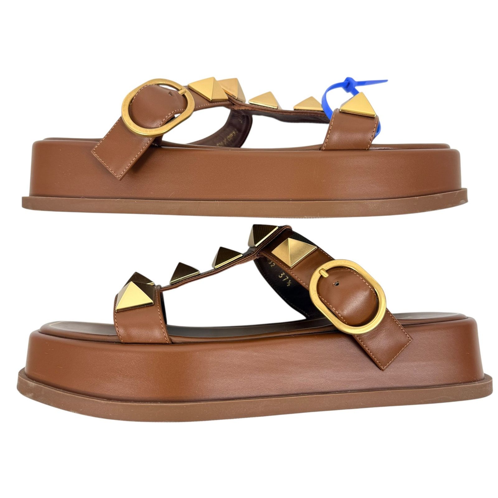 Valentino Valentino Garavani Roman Stud Platform Leather Slides Brown Size US 7.5 / IT 37.5 - 7 Thumbnail