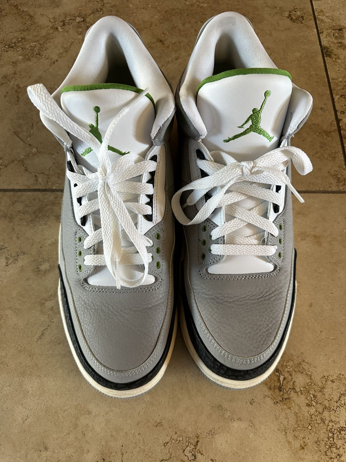 image of Jordan Brand 3 Chlorophyll Shoes in Smoky Gray, Men's (Size 11)