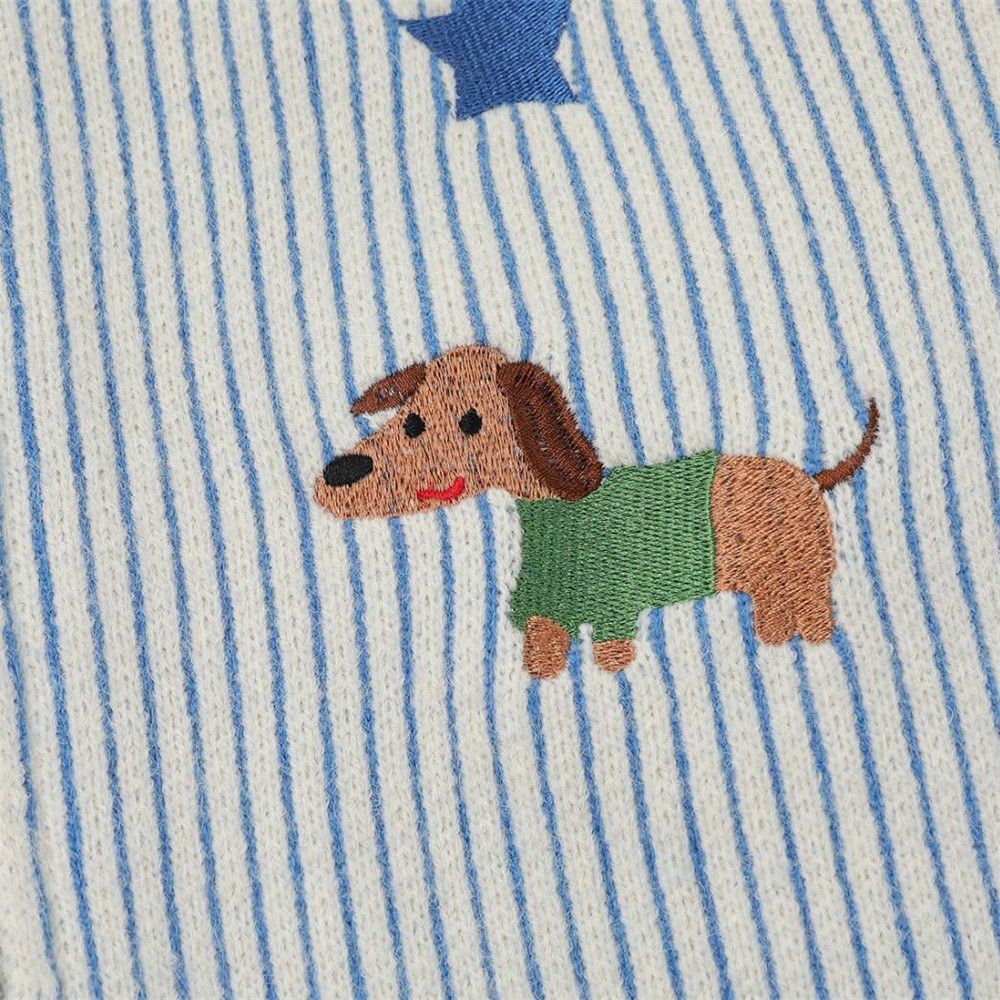 Vintage Men's Cartoon Puppy Embroidered Striped Knitted Cardigan Size US M / EU 48-50 / 2 - 4 Thumbnail