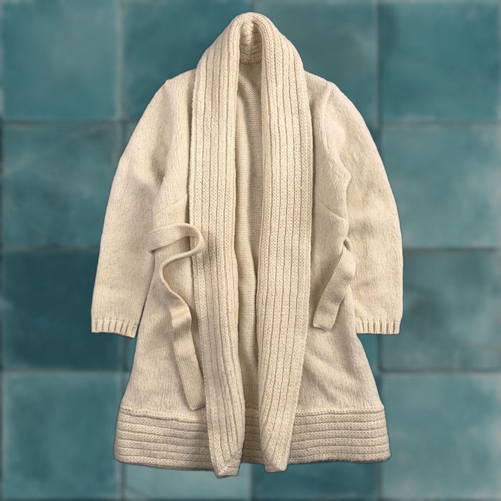 Vintage VTG Cardigan Knit Ribbed Open Belted Pockets Beige S/M Women Knit Style Ribbed Cardigan - VTG 70s 80s Boho Chic Size M / US 6-8 / IT 42-44 - 1 Thumbnail
