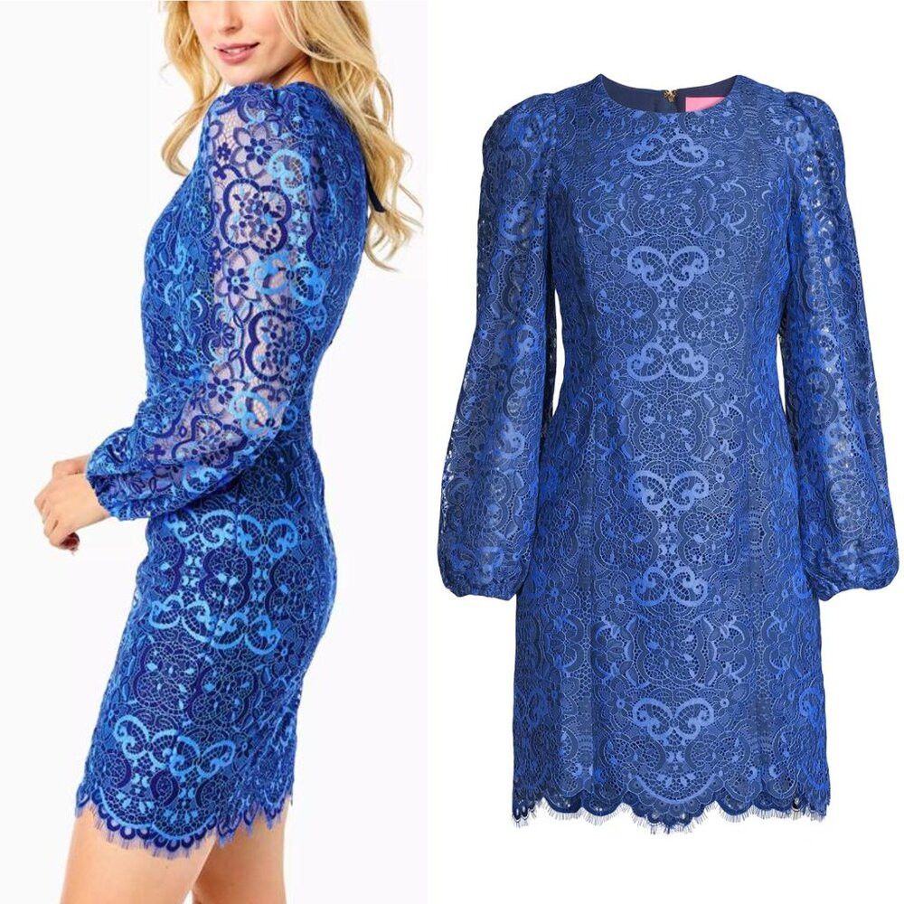 Lilly Pulitzer NWT New $258 Lilly Pulitzer Georgi Lace Long Sleeve Blue Dr Size XS / US 0-2 / IT 36-38 - 2 Thumbnail