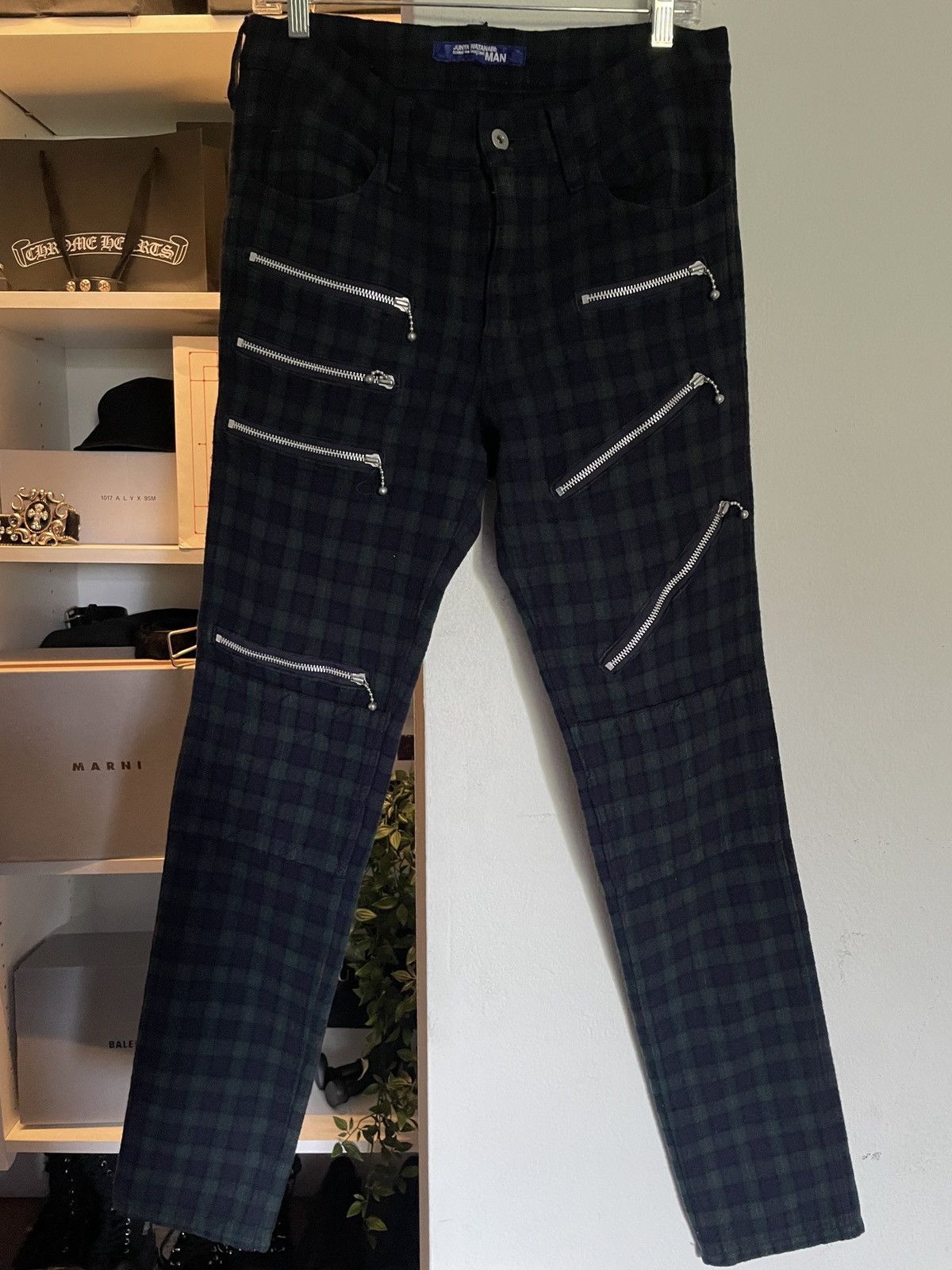 image of Comme Des Garcons x Junya Watanabe Cdg Man Ad2007 Plaid Zip Pants in Green, Men's (Size 31)