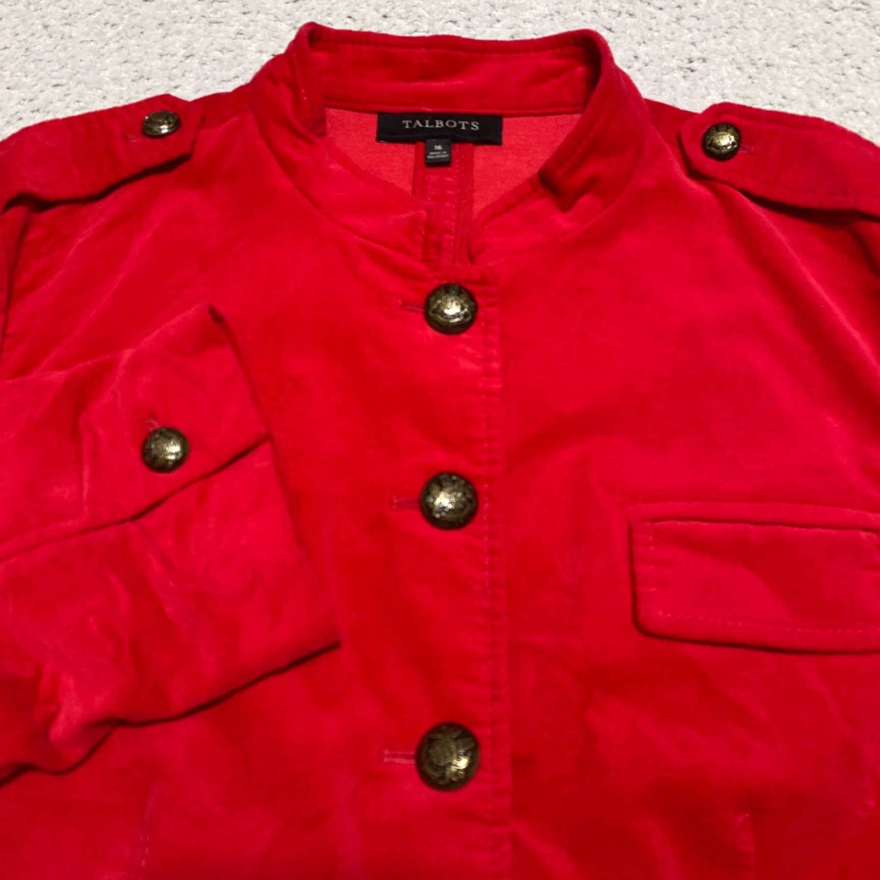 Talbots Talbots Womens Jacket Red Velvet Long Sleeve Pockets Button Up 16 Size XXL / US 16-18 / IT 52-54 - 5 Thumbnail