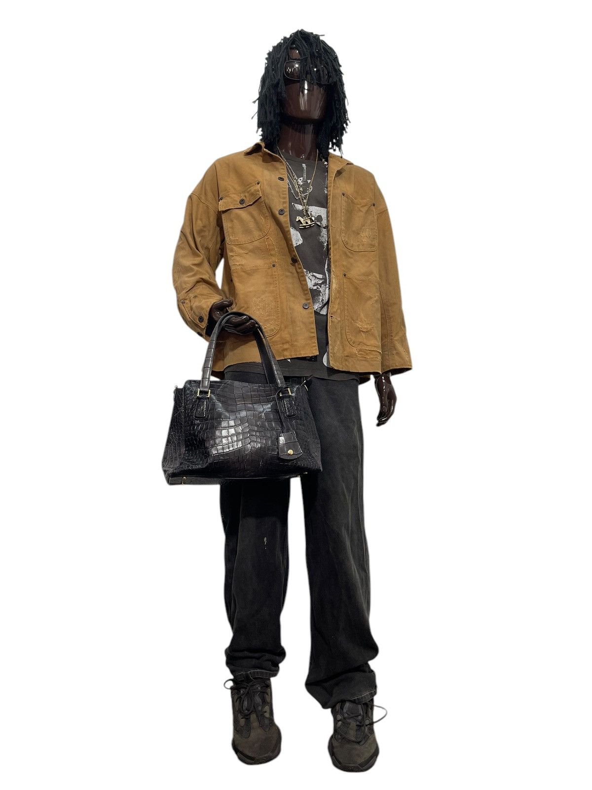 Genuine Leather Crocodile Embossed Patina Leather Jewels Hand Bag 1🟩4 Size ONE SIZE - 3 Thumbnail
