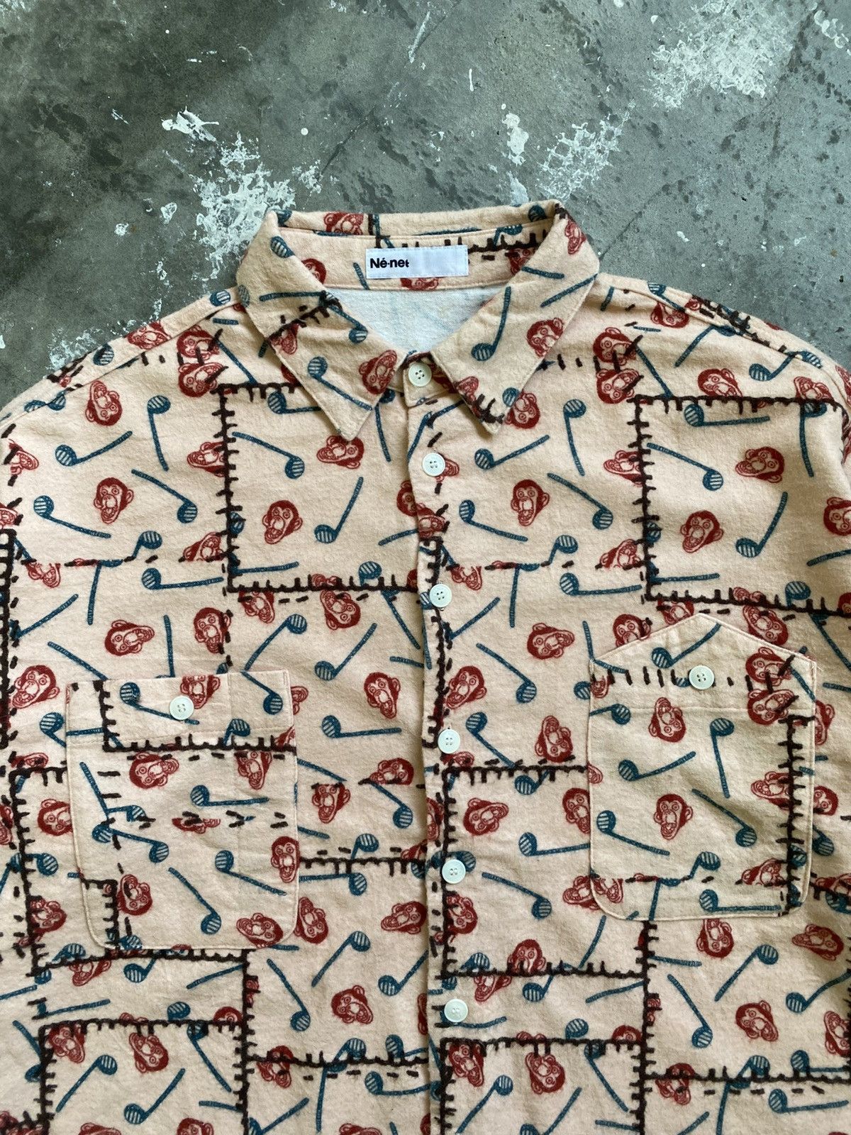 Ne-Net Vintage Ne-Net Monkey Motif Monogram Button Up Shirt Size US M / EU 48-50 / 2 - 5 Thumbnail