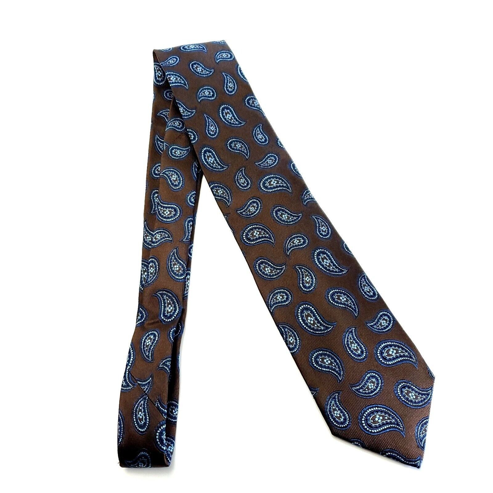 Designer JZ Richards Brown Blue Paisley Woven Long Silk Tie Size ONE SIZE - 7 Thumbnail